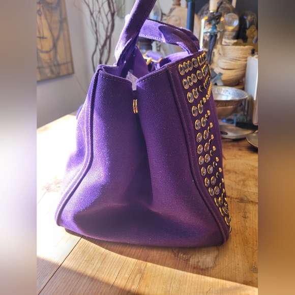 PRADA Large Canapa PM Purple Jeweled Bag - Picture 3 of 6